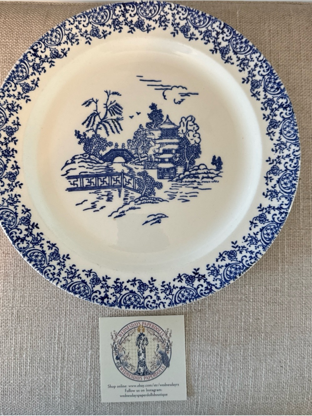 Blue and White Scenic Ceramic Dinner Plate - Classic Transferware - Picture 2 of 6